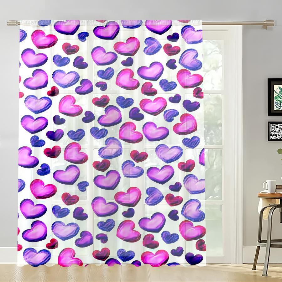 

Pink Purple Gradient Love Decorative Curtain Romantic Style People Day Universal Bedroom Living Room Curtains Single Panel Polyester Area Decor W100*H70(CM)-Hooks&1PCS