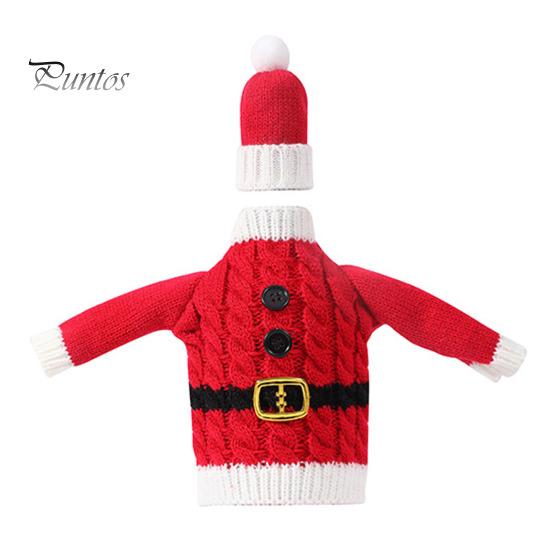 Weihnachts-Weinflaschenhülle, gestrickter Weihnachtsflaschenpullover mit Weihnachtsmannmütze für Wein, Champagner und Bierflaschen, Weihnachtsfeier-Dekoration