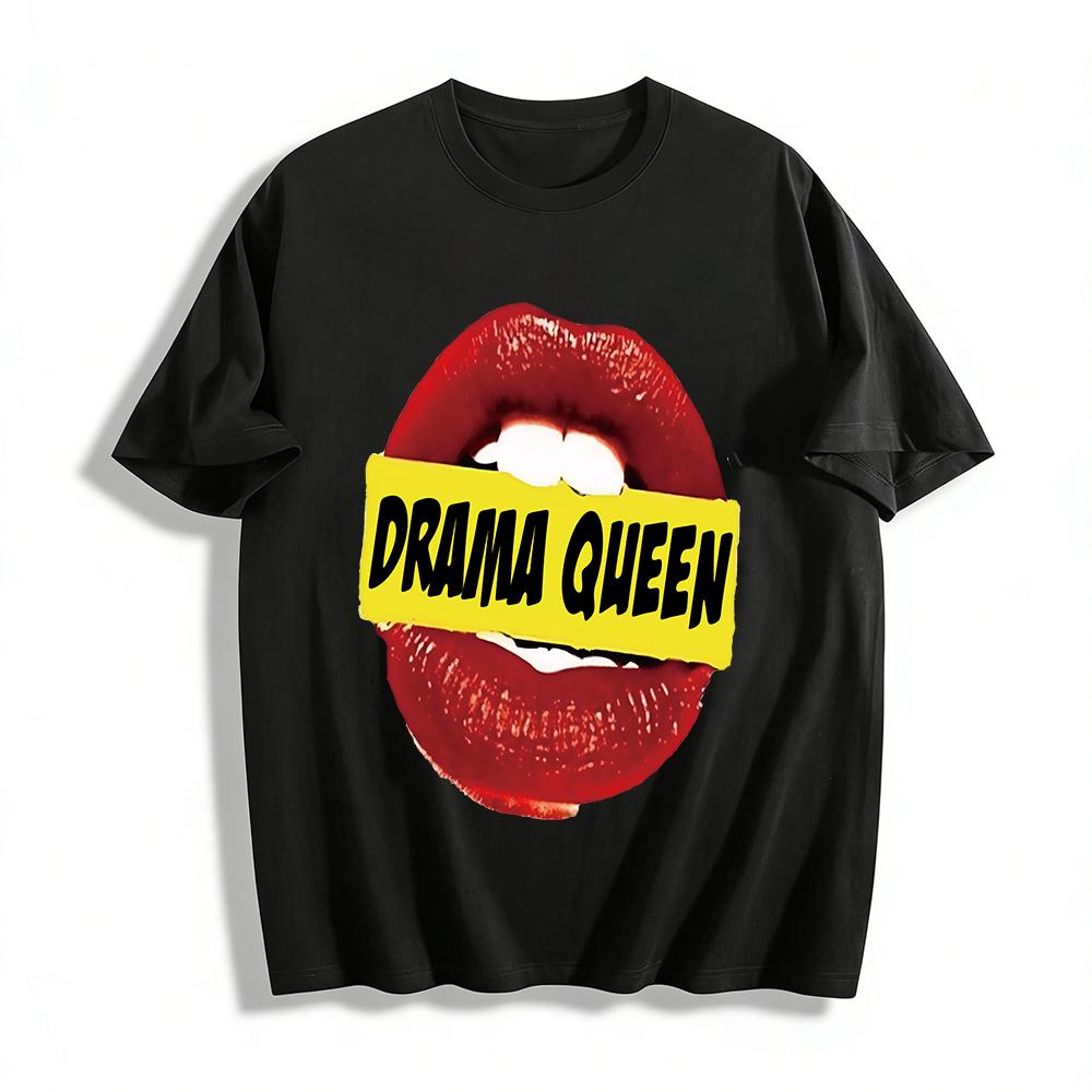

Drama Queen Lip Print T-shirt, Vintage Cool Girl Style Loose Casual Short Sleeve Top For Daily Wear Pure cotton T-shirt 6XL