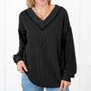 Women's Loose And Comfortable Casual Fashion V-Neck Solid Color Long Sleeve Knit Top
