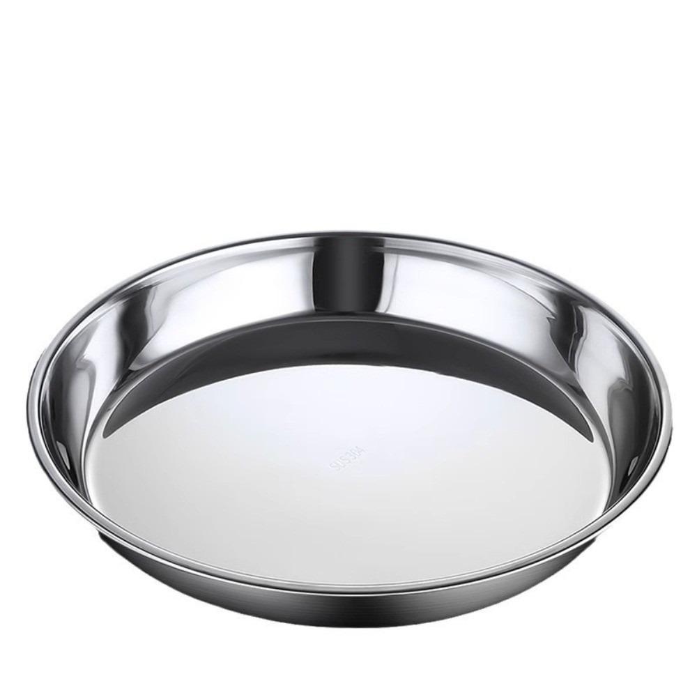 Rustproof Round Plate Shallow Tray Flat Stainless Steel Dining Dish Durable Food Container BBQ