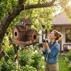 3 Chambers Wooden Bird House Incubation Box Thickened Hanging Birdhouse Rustic Weather Resistant Bird Villa Nest Backyard