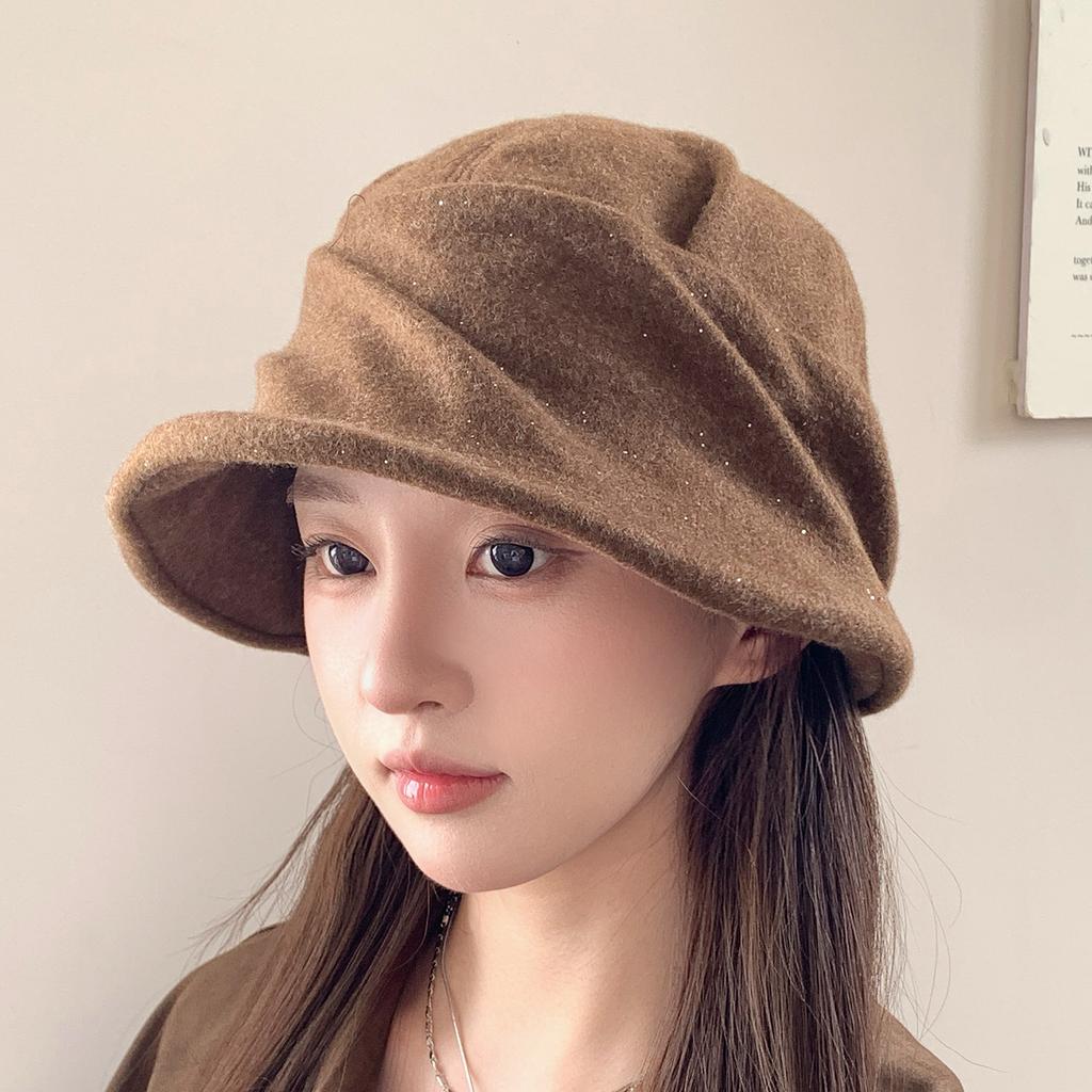 Retro Wrinkled Woolen Bucket Hat Women's Autumn and Winter Niche Versatile Temperament Basin Hat Shows Small Face Warm Bucket Hat