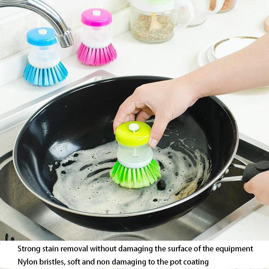 

Automatic Liquid Dispensing Kitchen Brush - Stain Remover and Pot Scraper, Multi-functional Non-stick Oil Cleaning Tool. Hydraulic Pot Brush