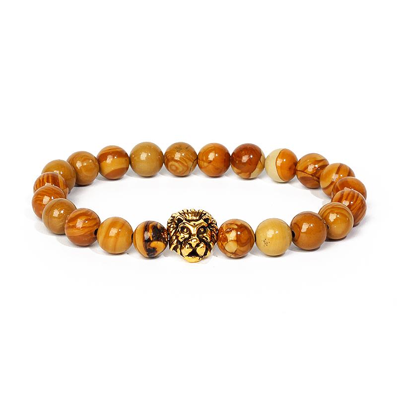 Leopard Head Beaded Bracelets for Men Women 8mm Rock Lava Stone Crown King Lion Charm Bracelet Set Natural Stone Elastic Jewelry