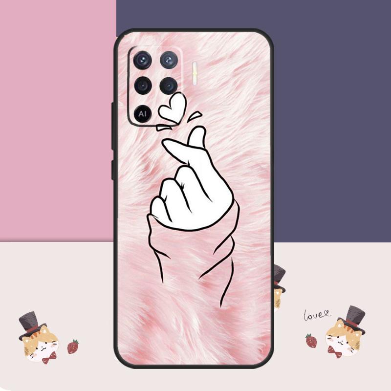 Kpop Hand Finger Heart Case For Oppo A77 A17 A57 A40 A78 A54 A74 A94 A76 A16 A96 A18 A60 A80 A38 A58 A98 A15 A5 Pro