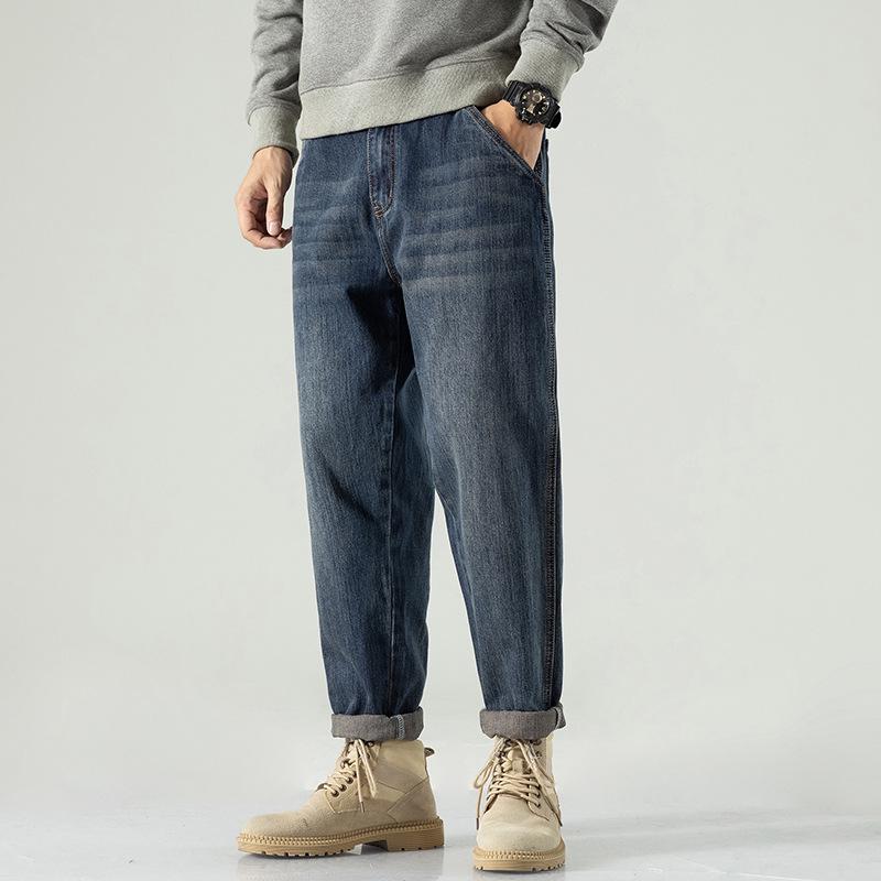 

2023 Мужские Винтажные Американские Темно-синие Свободные Джинсы-гаремы Прямого Покроя 30