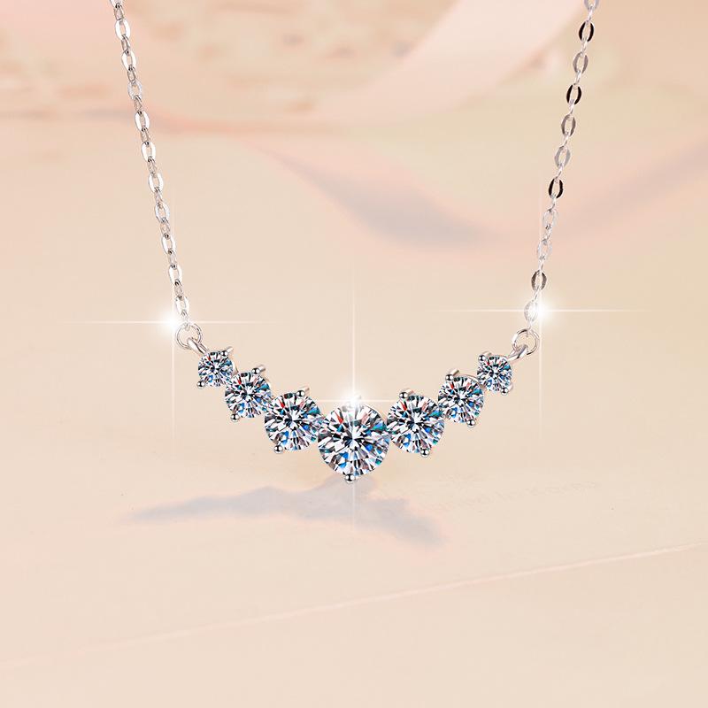 S925 Sterling Silver Moissanite Princess Pendant Necklace - Elegant Women's Fashion Clavicle Chain