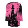 Women’s Halloween Print Crew Neck Three Quarter Sleeve Casual Top with and Bat Graphic for Holiday and Everyday Wear