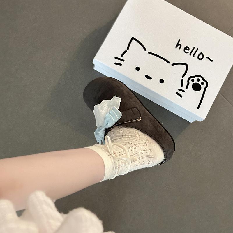 Lace bow fashionable versatile retro bag head half slippers women wear new summer shoes