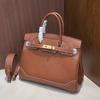 Haute Couture Version European and American Retro Handmade Fubao Leather Splicing Lace Platinum Bag Leather Handbag Shoulder Messenger Bag Women