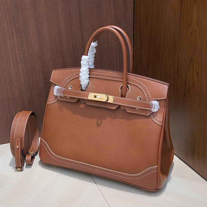 Haute Couture Version European and American Retro Handmade Fubao Leather Splicing Lace Platinum Bag Leather Handbag Shoulder Messenger Bag Women