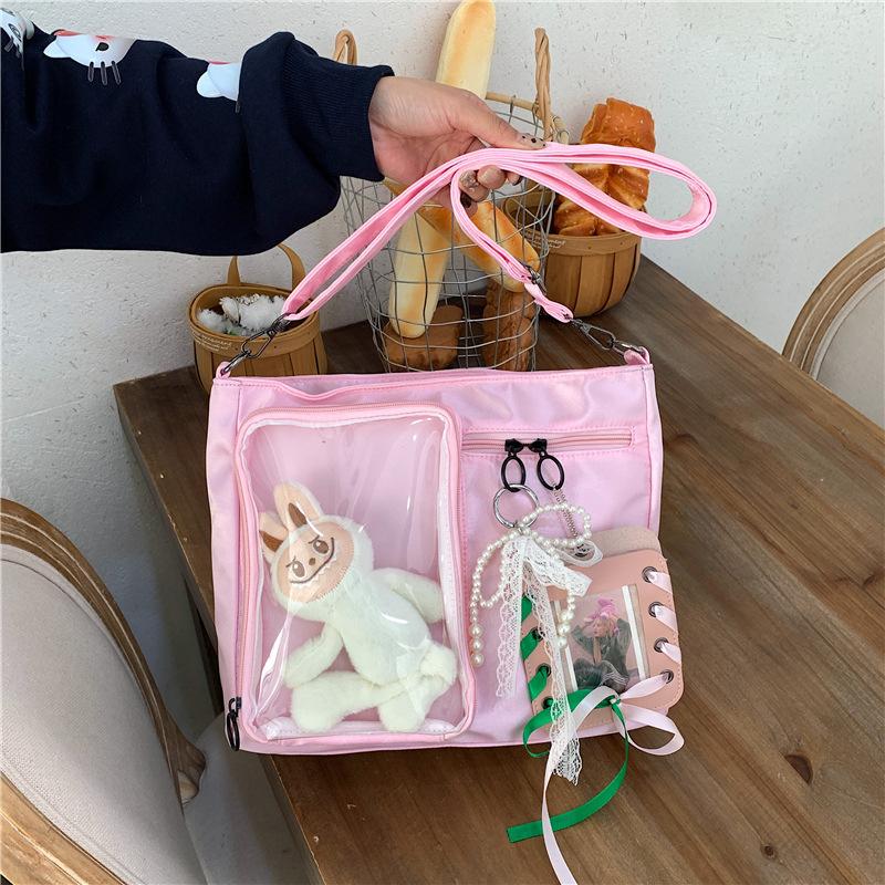 New academic style class messenger bag women's simple large-capacity tote bag transparent bar shoulder pain bag