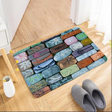 2D Stone Brick Pattern Doormat Non-Slip Entry Floor Mat Decorative Carpet for Home Entrance Washable Welcome Rug for Living Room