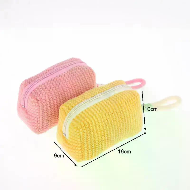 Girlish Large Capacity Candy Color Plush Makeup Bag; Portable Travel Cosmetic and Toiletry Storage.