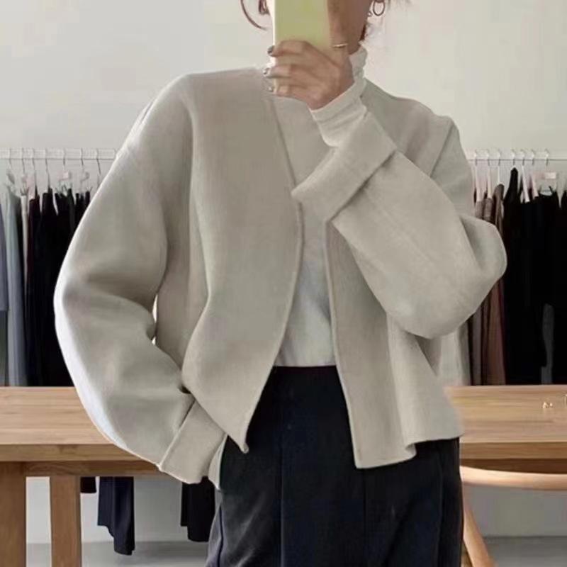 Autumn and Winter Fashion Temperament V-neck Loose and Versatile Double-sided Woolen Short Xiaoxiangfeng Jacket