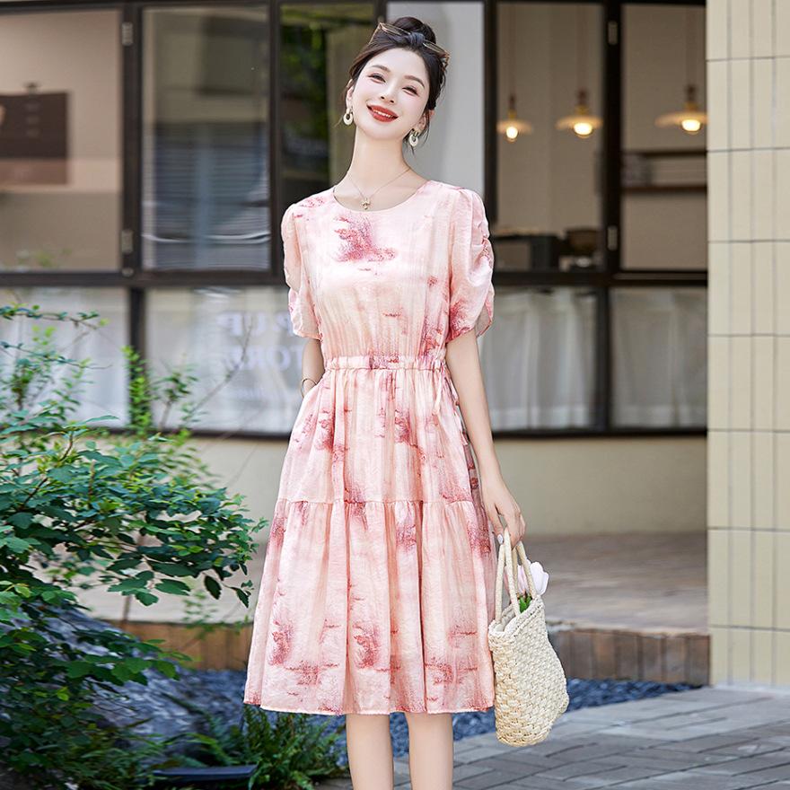 Popular French floral dress women's summer new temperament waist thin beautiful skirt