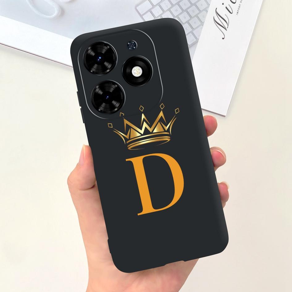 For Tecno Spark Go 2024 Case BG6 Cover Cute 26 Letters Crown Silicone Phone Cases For Tecno SparkGo 2024 Bumper Shockproof Funda