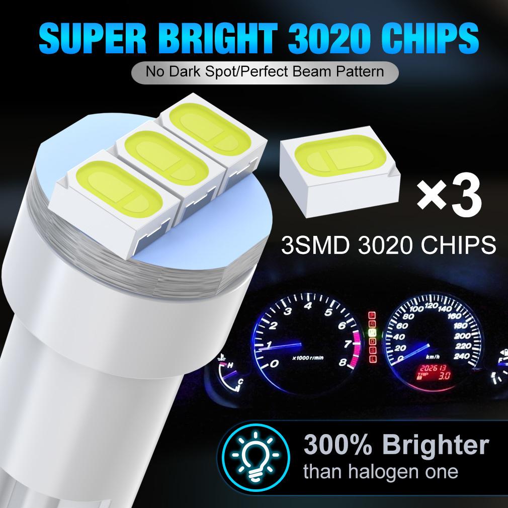 10Pcs T5 Led Bulbs W3W W1.2W Led Canbus Car Interior Lights Dashboard Gauge Warning Indicator Wedge Auto Instrument Cluster Lamp 12V
