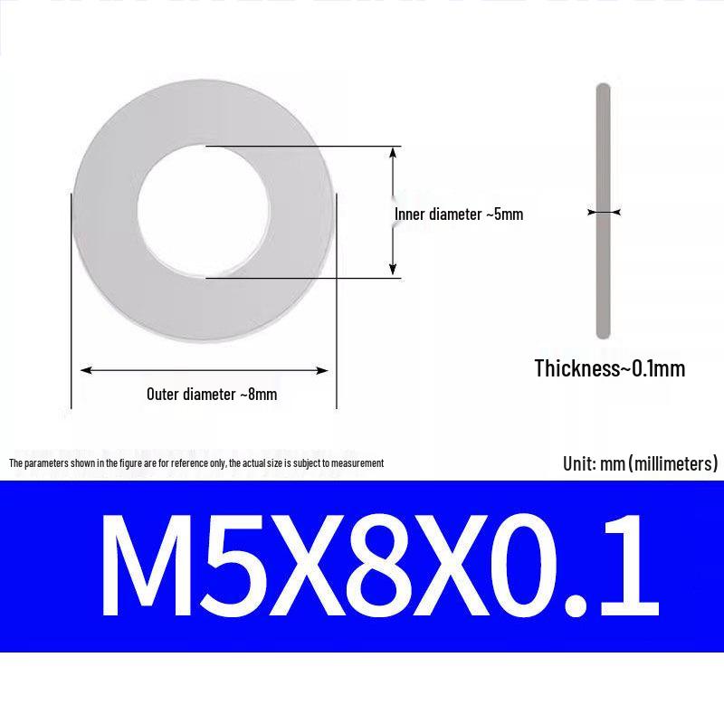 304 Stainless Steel Ultra-Thin Flat Washer, Thickness: 0.1/0.2/0.3/0.4/0.5 Mm, Sizes M1-M8