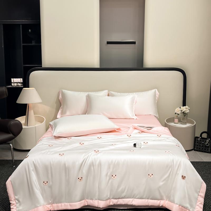 Princess Summer Quilt Korean Soft  Washed Silk Full Embroidery Tencel Cool Quilt  Women Girl For Summer Comforter Bedding