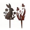 Ground Stake with Butterfly or Rabbit Design Garden Decorations Stake Rust-Resistant Iron Yard Artware for Lawn Patio