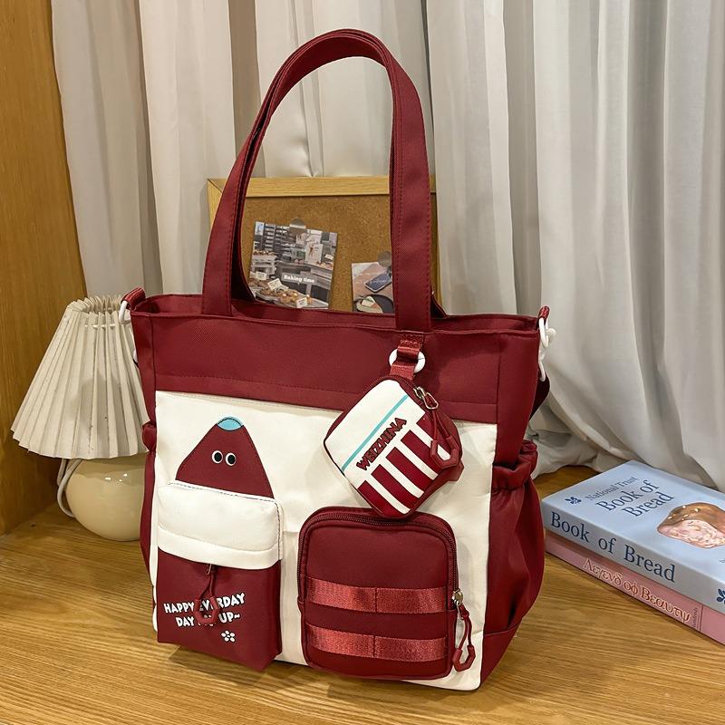Portable Contrasting Color Retro Tote Bag, Student Class Tutoring Commuter Bag, Large Capacity Niche One-shoulder Messenger Bag