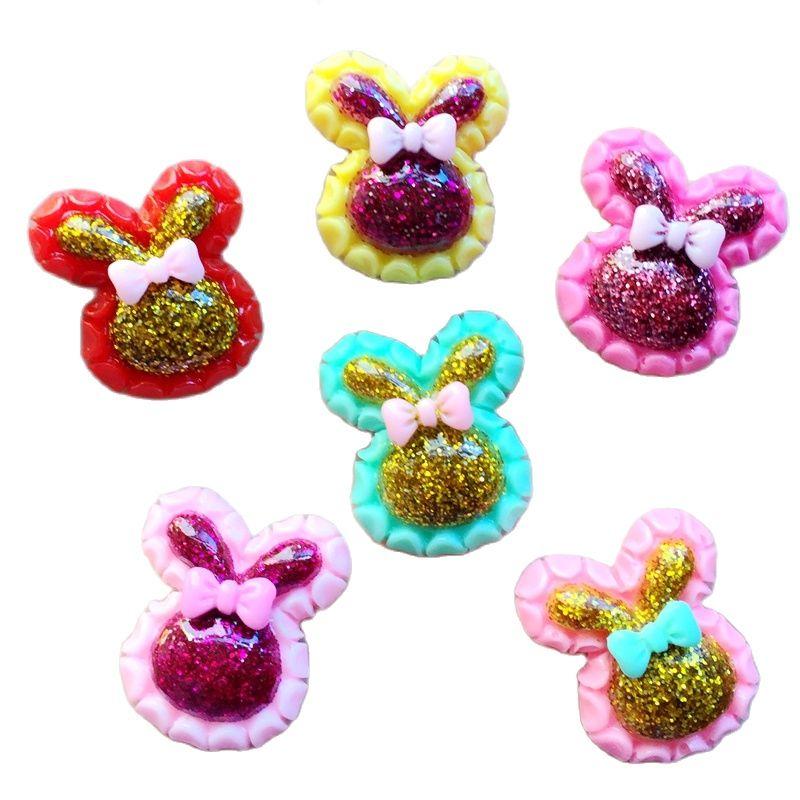 Mix 19*22mm 12pcs rabbit Dust Bling Resin Flat Back Cabochon for Hair Bow Center Scrapbooking A07