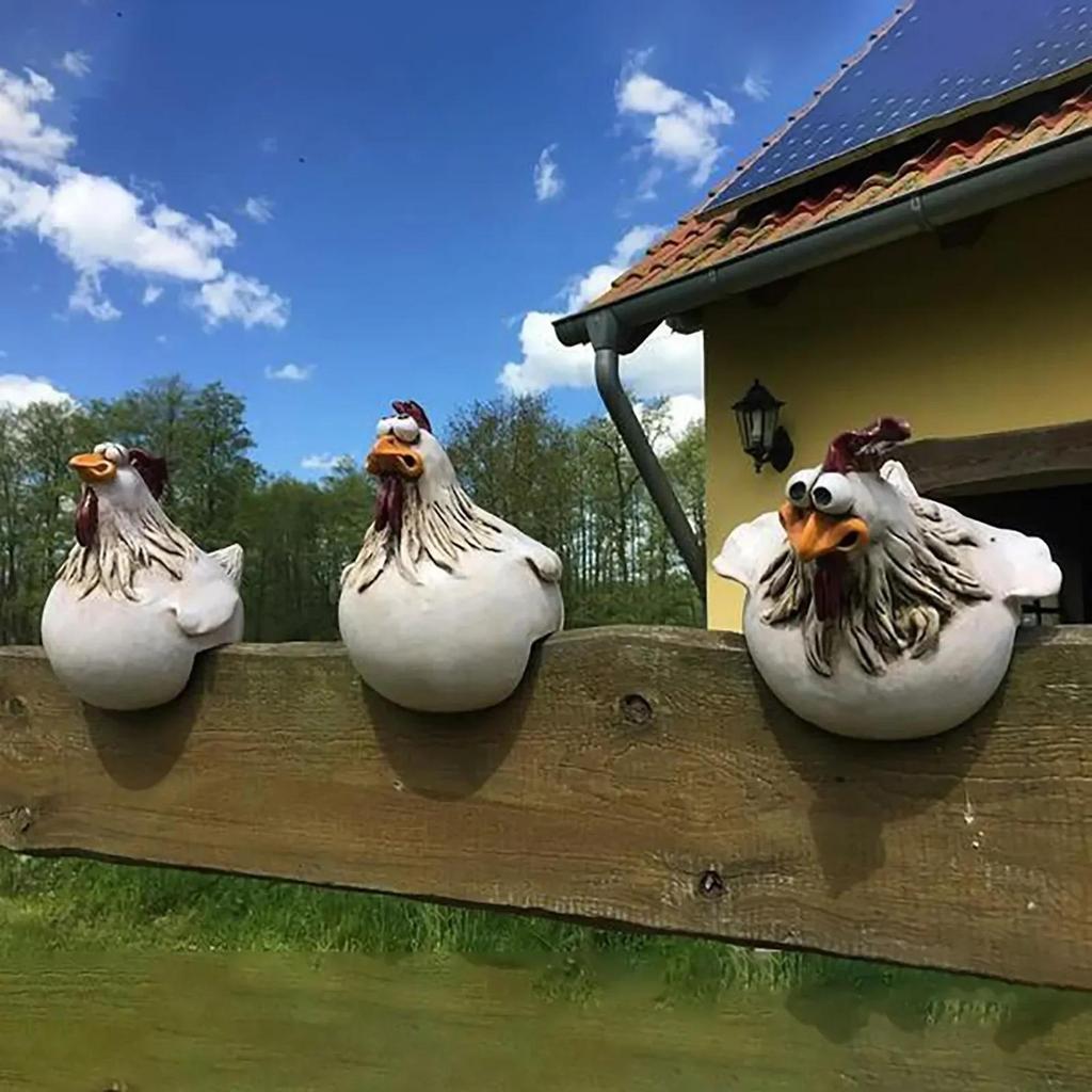Realistic Rooster Sculpture, Chicken Ornament Wall Decor, Creative Yard Art for Garden Fence Decoration