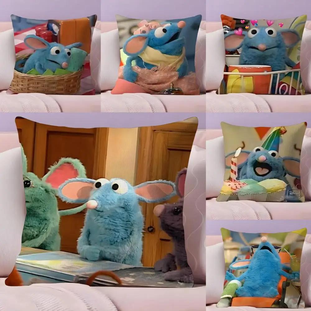 TTutter Cute House Meme Blue Mouse Cushion Cover Plush Fabric Soft DoubleSided Printed Sofa Warm Winter Home Gift Pillow Cover