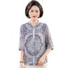 Fashionable Imitation Silk Summer Top: Stylish Print, Plus Size, Slimming, Loose Fit for Middle-Aged and Elderly Women.