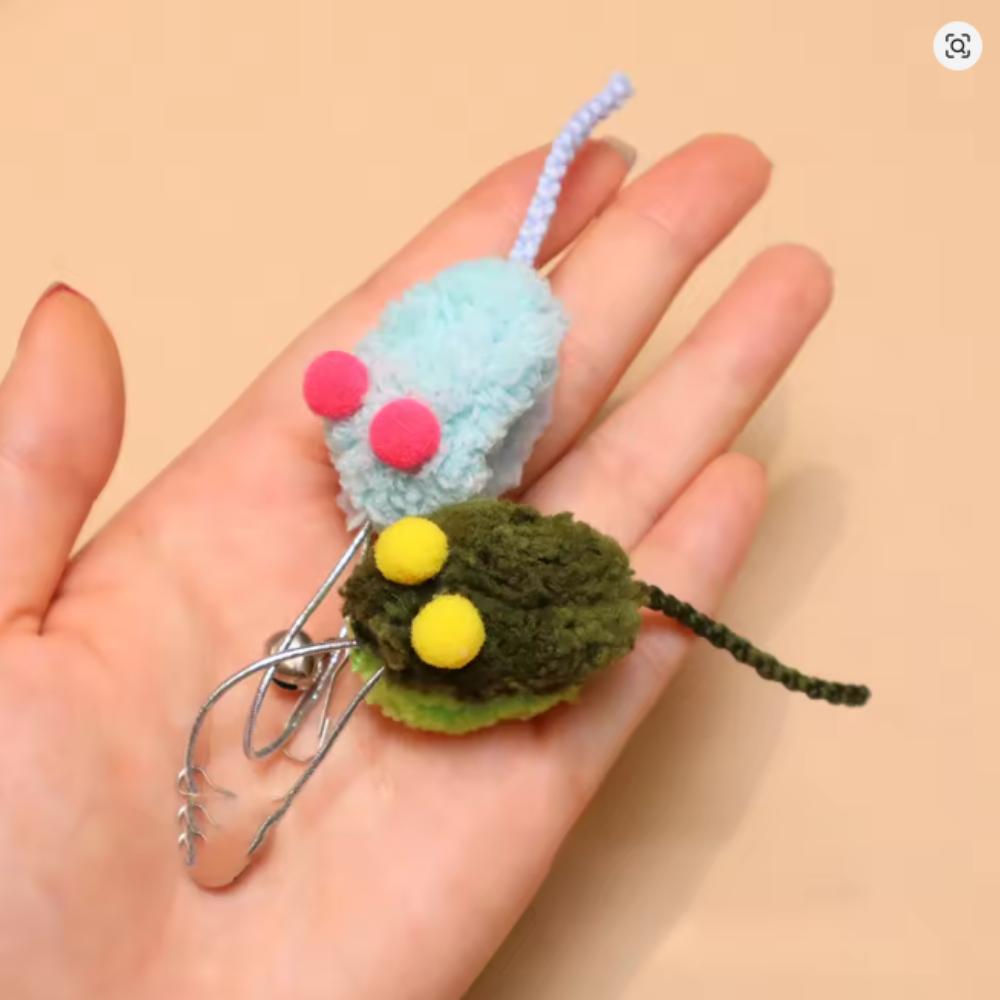4pcs Random Mix Plush Mini Mouse Change Heads Cat Teaser Stick Pet Toy Supplies