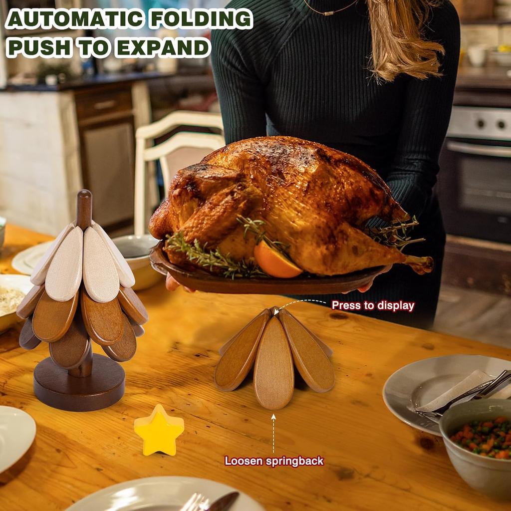 Wooden Tree Trivets for Hot Dishes, Christmas Tree Shape Trivet Set of 4 for Hot Pot Pans, Wood Coasters for Bowls Teapots Drinks Plates, Home Table