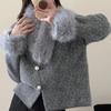 With Fur Collar Small Fragrant Style Imitation Mink Velvet Jacket Women's Autumn and Winter New Loose and Thin Gray Cardigan Top