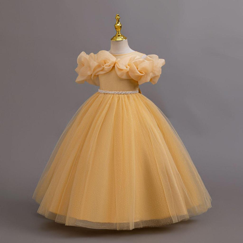 Baby Girls Flower One Shoulder Wedding Dress Princess Evening Dress Ball Gown Party Lace Long Dress 3-12 Year Old Clothes