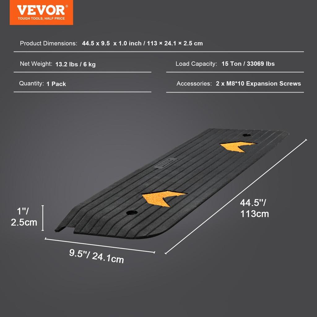 Upgraded Rubber Threshold Ramp, 1" Rise Wheelchair Ramp Doorway, Natural Curb Ramp Rated 33069 Lbs Load Capacity, Non-Slip Textured Surface Rubber