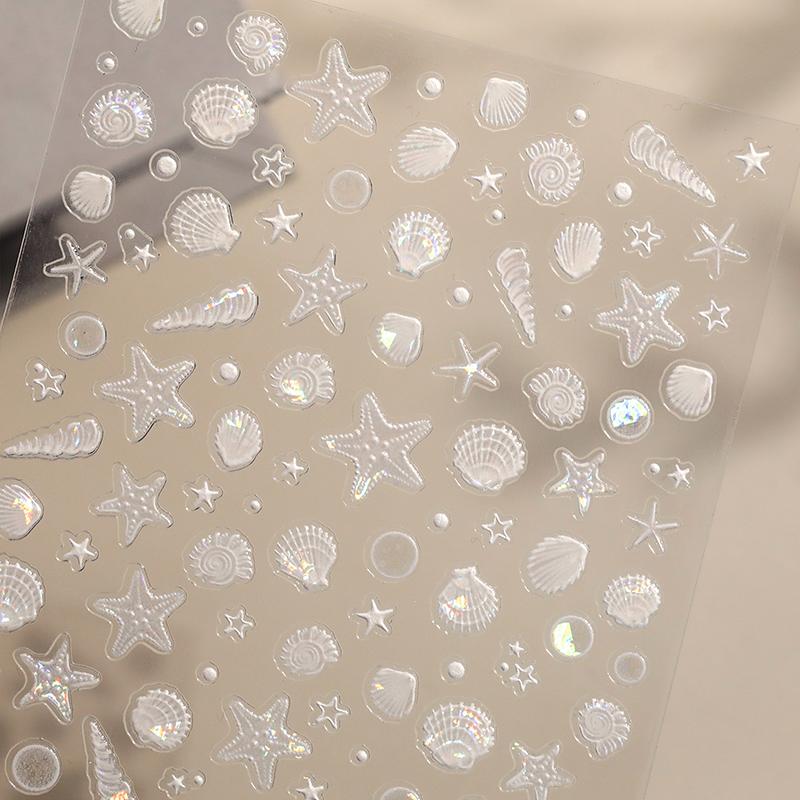 Shiny Shell Light Laser Sea Shell Cosnch Starfish Star Adhesive Nail Art Stickers Manicure Fantastic Marine Life Nail Decals
