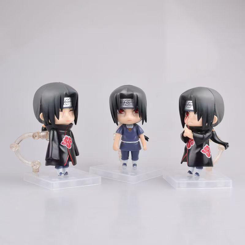 Anime Naruto Akatsuki 10cm Q Edition 3Pcs Uchiha Itachi Cute Model PVC Action Figure Statue Collection Kids Toys Doll Gifts
