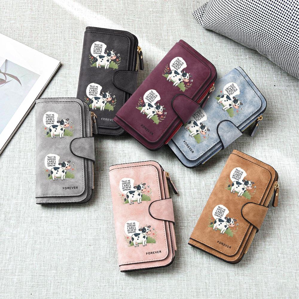 Cute Cow Printed Long Wallet Fashion Casual Card Holder Portable Faux Leather Purse for Women