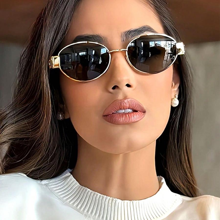 Vintage Oval Sunglasses New Stylish Metal Rim Outdoor Shades Trendy Fashion Luxury Brand Design Anti-UV Sun Glasses