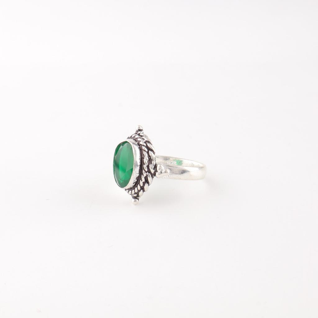 Natural Green Onyx Gemstone 925 Sterling Silver Jewelry Handcrafted Wedding Ring RR-9-12