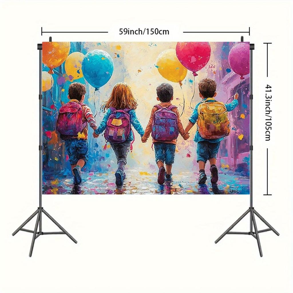 A 2D flat oversized banner backdrop for back-to-school welcome parties suitable for live broadcasts birthdays and youth hostels