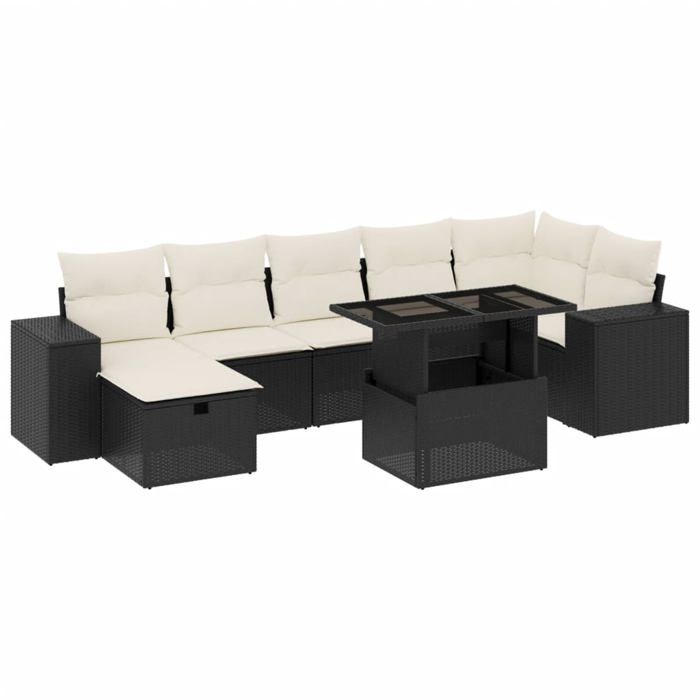 VidaXL Garden Lounge Set 8 Pcs with Cushions Black Wicker 3275306