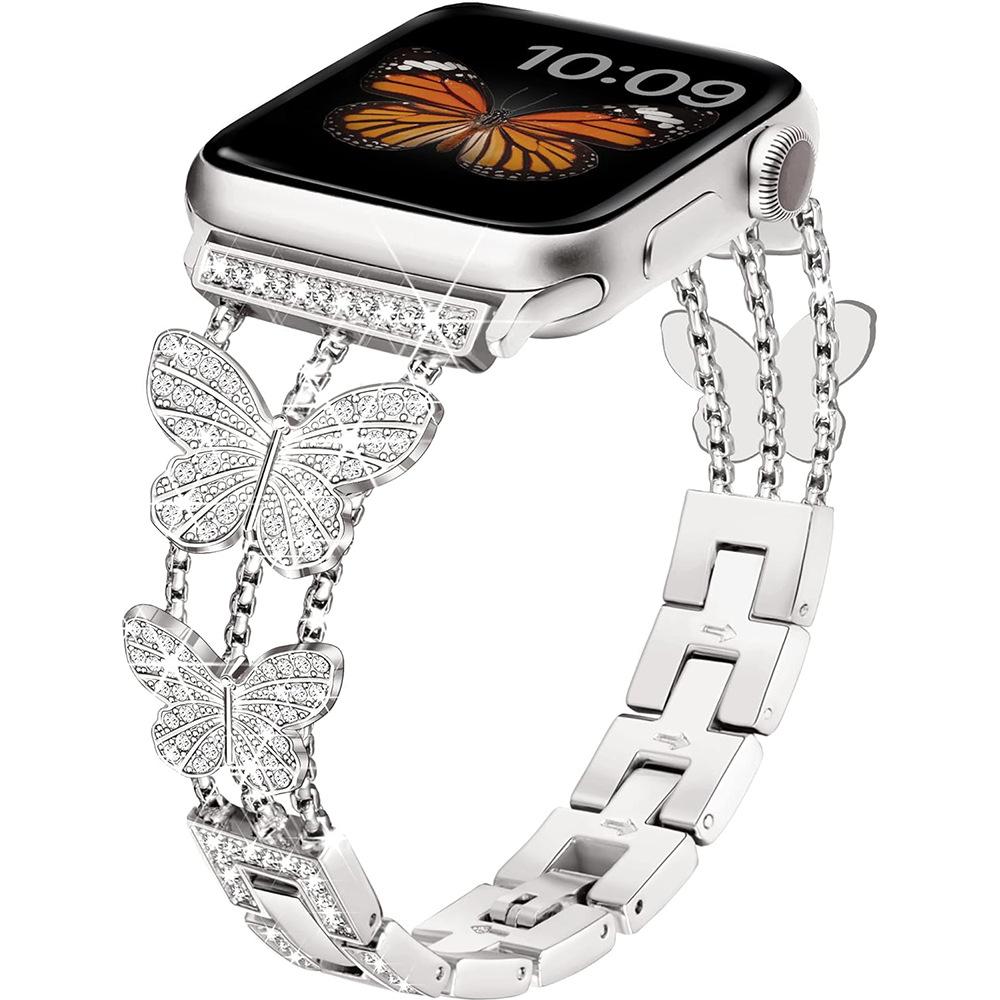 For Apple Watch Band 44mm 40 41 38mm Bling Butterly Metal Bracelet For iWatch Series 9 8 7 6 5 4 3 SE 42mm 45mm