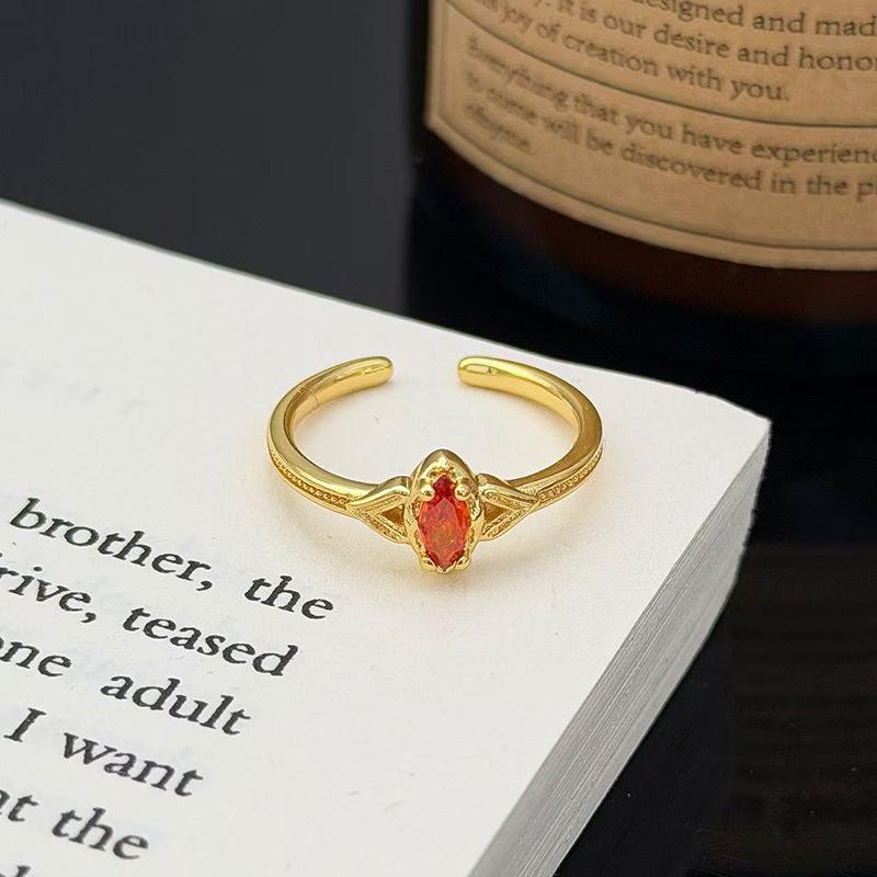 Medieval Vintage Fashion Retro Geometric Zircon Personality Opening Ring Female Cold Wind Niche Design Ring