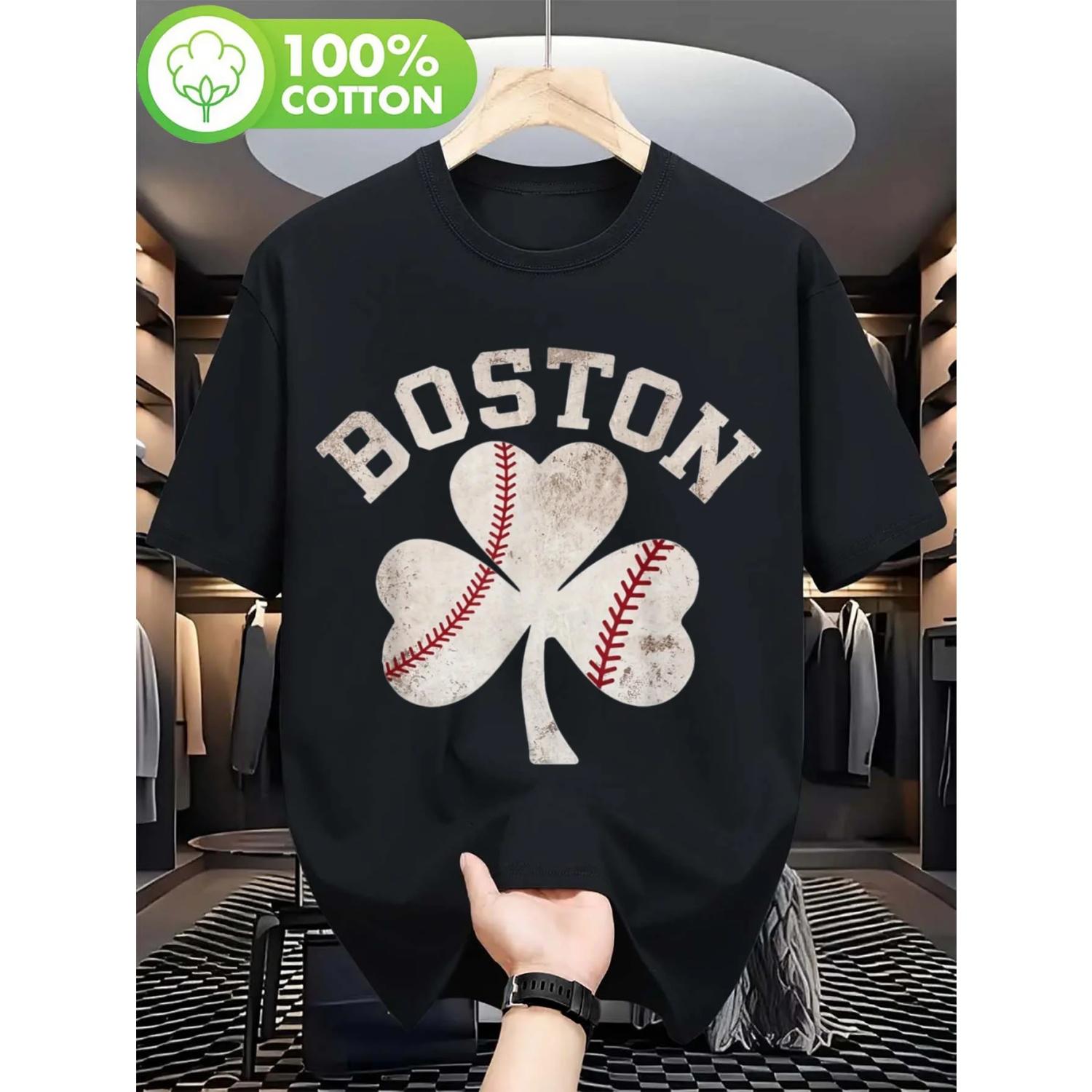 

Retro Boston Themed T-shirt with Four Season Universal Short Sleeved Top, Ready To Wear 100% Cotton Men s Shirt - Ideal Gift S чёрный