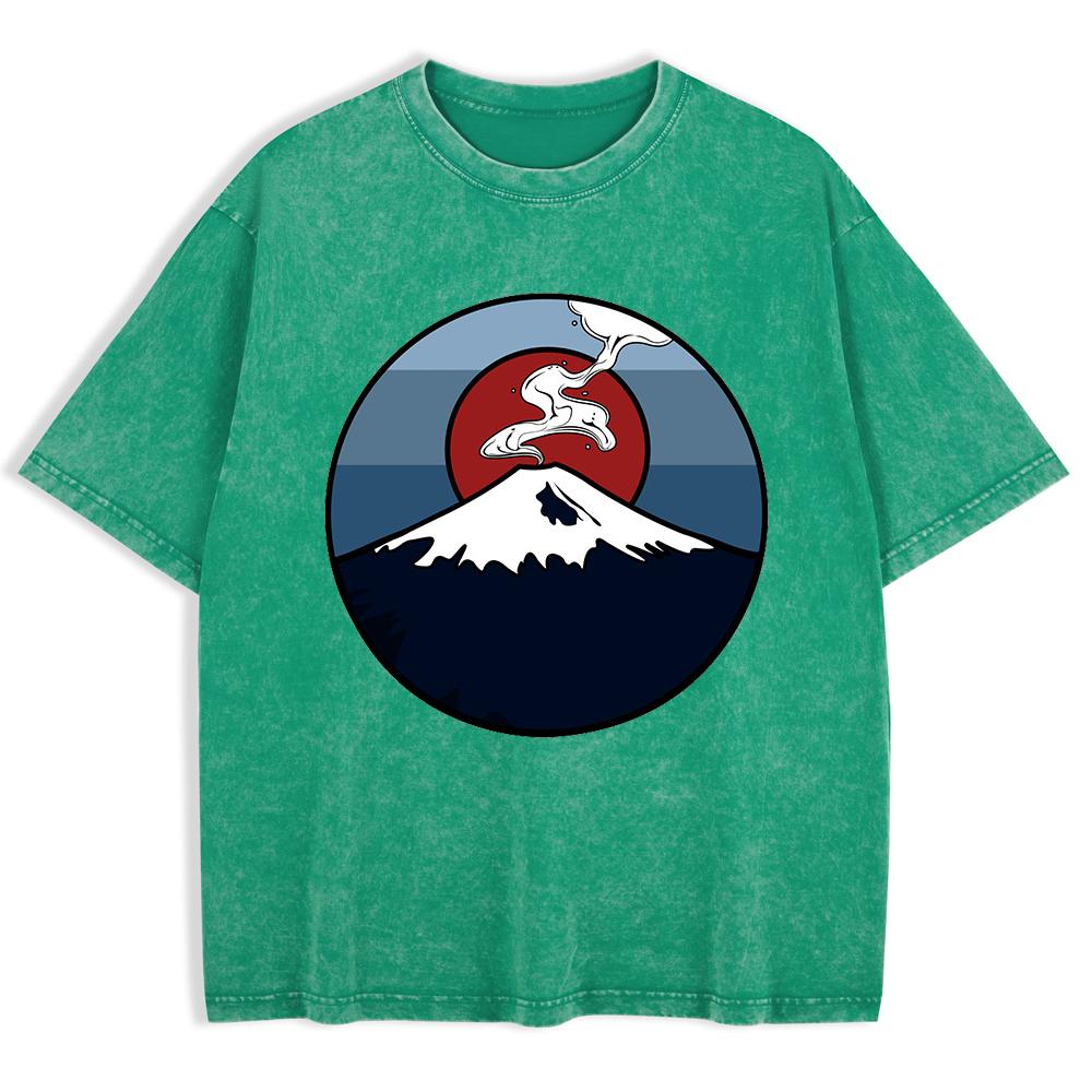 

Fuji Volcano Japan Mount Fuji Prints Washed T-Shirt Mens Cotton Oversize T Shirt Casual O-Neck Short Sleeve Tops Clothes S