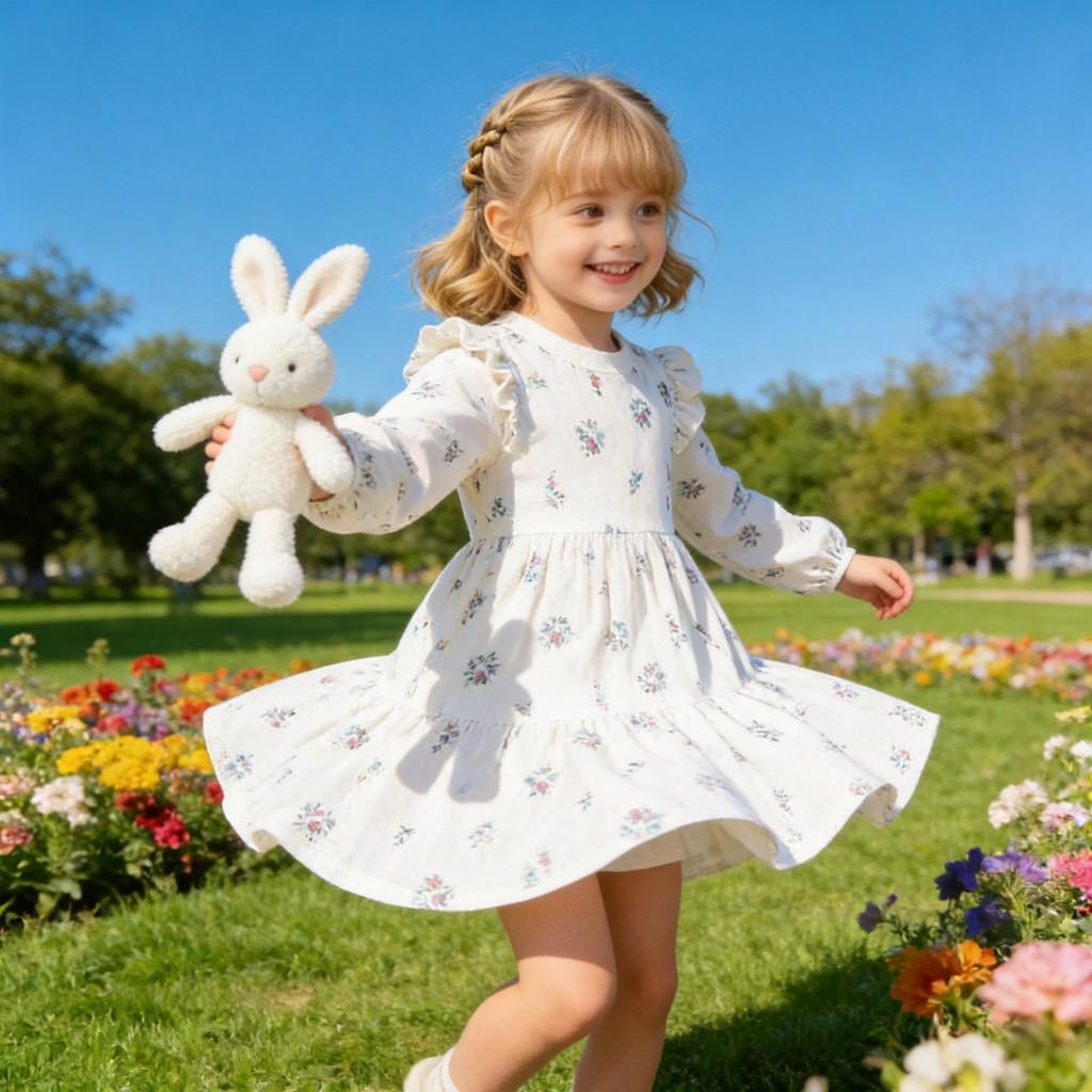 Girls Long Sleeve Cotton Princess Dress For Winter And Fall With Cartoon Animal Pattern