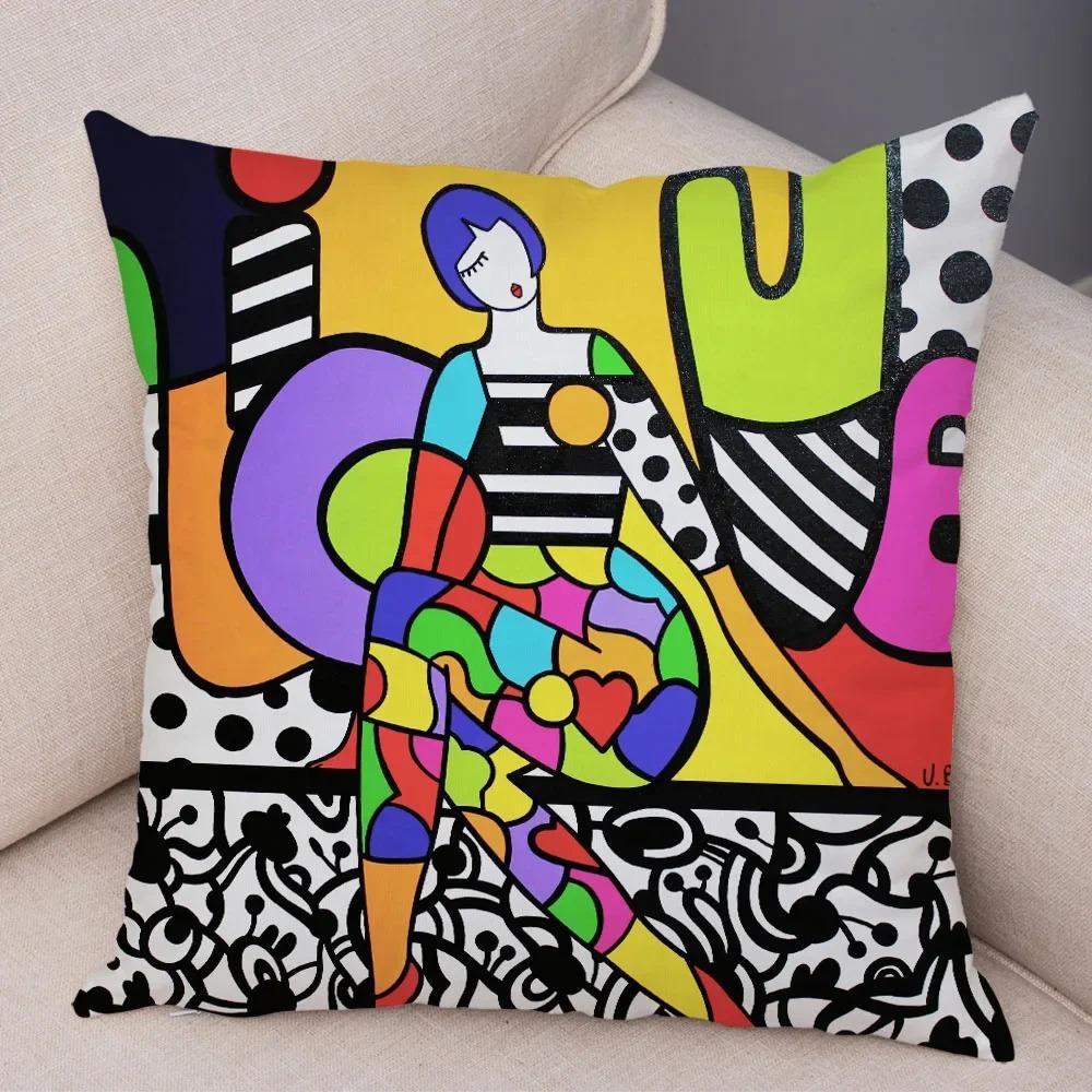 Geometric Cartoon Girl Decorative Pillowcase Living Room Office Ornaments Home Pillowcase