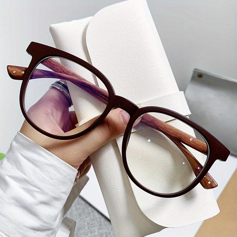 1pc Blue Light Blocking Glasses Retro Wood Grain Round Square Frame for Eye Protection